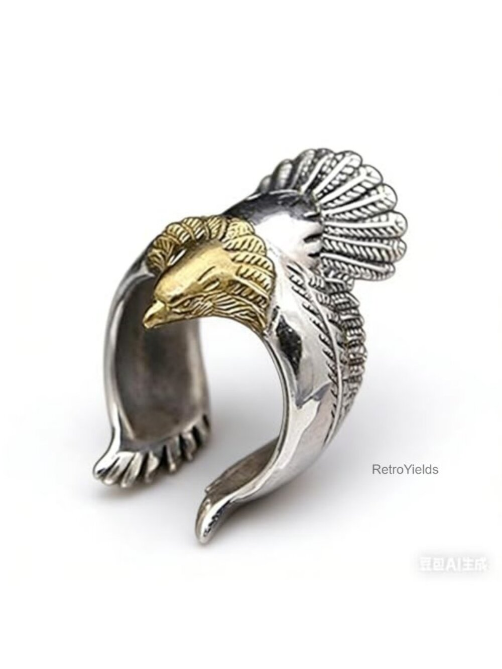 925 Silver Hawk Ring Skyhawk Sculpture Biker Band Freedom Vintage Eagle